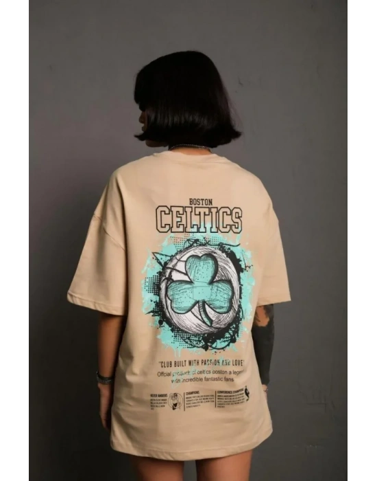 Sırt Baskılı T-shirt - Bej