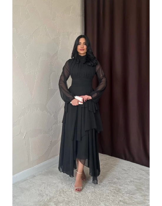 Siyah Bel Detaylı Elbise