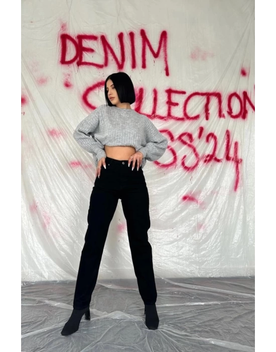 Siyah Boru Paça Jeans Pantolon