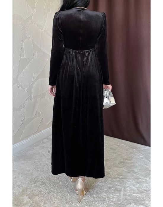 Siyah Göğüs Altı Taşlı Elbise