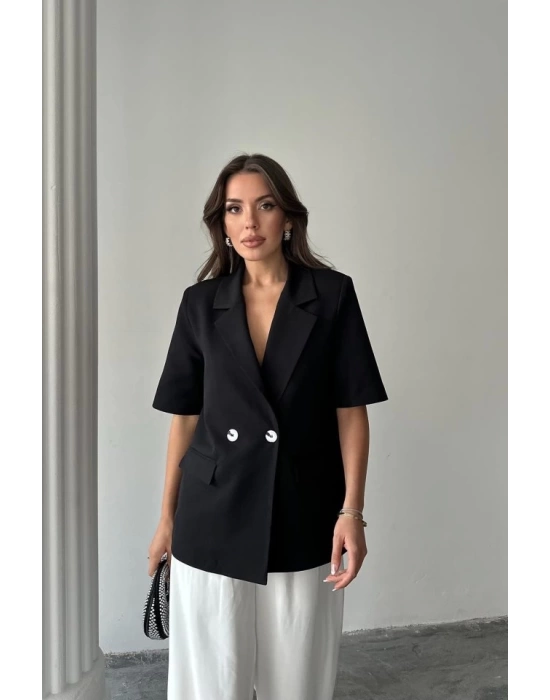 Siyah Kısa Kollu Blazer Ceket