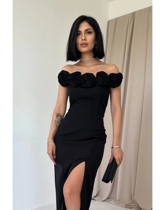Siyah Madonna Yaka Güllü Elbise