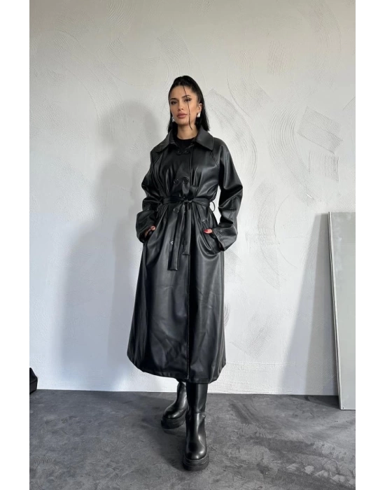 Siyah Reglan Kol Trençkot
