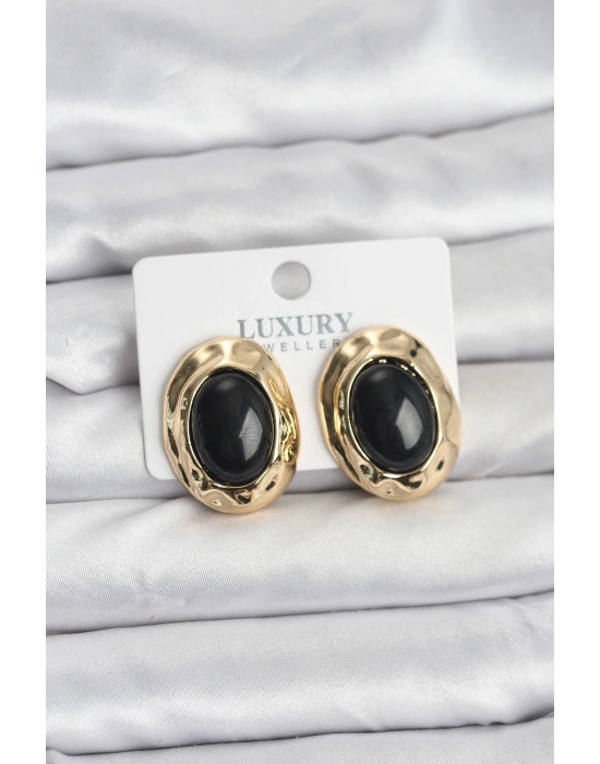 Siyah Renk Oval Vintage Pirinç Kadın Küpe