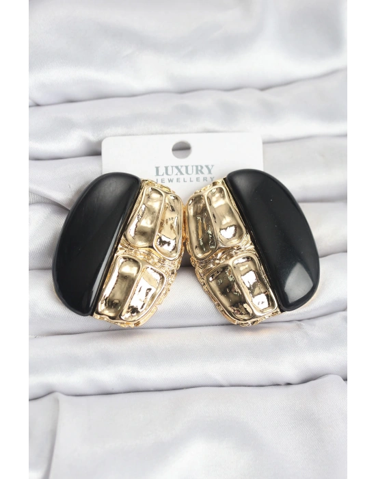 Siyah Renk Pirinç Vintage Kadın Küpe