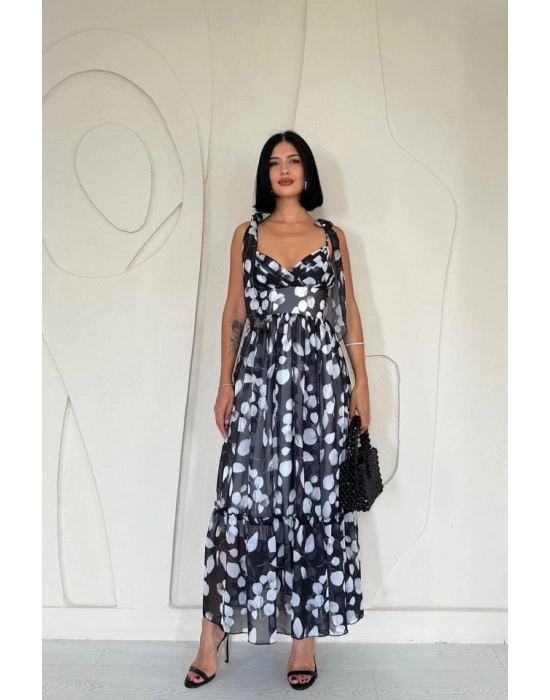 Siyah Şifon Drapeli Elbise