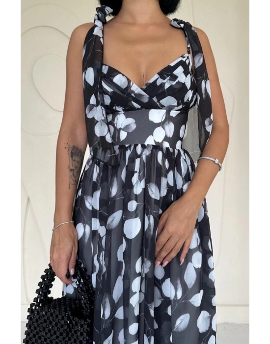 Siyah Şifon Drapeli Elbise