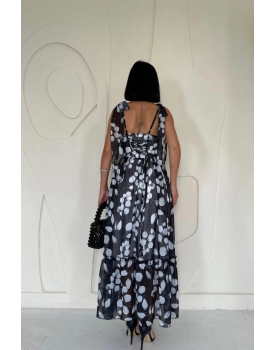 Siyah Şifon Drapeli Elbise