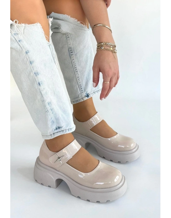 Siyat Bej Rugan Dolgu Topuk Oxford Ayakkabı