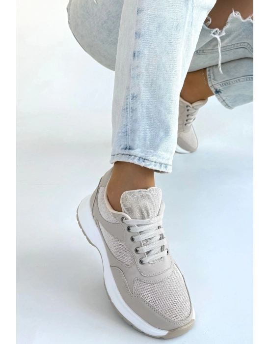 Slar Bej Cilt Bağcıklı Spor Ayakkabı