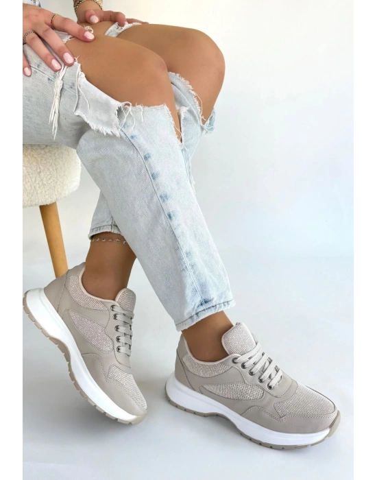 Slar Bej Cilt Bağcıklı Spor Ayakkabı