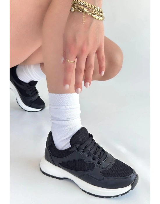 Slar Siyah Cilt Bağcıklı Spor Ayakkabı