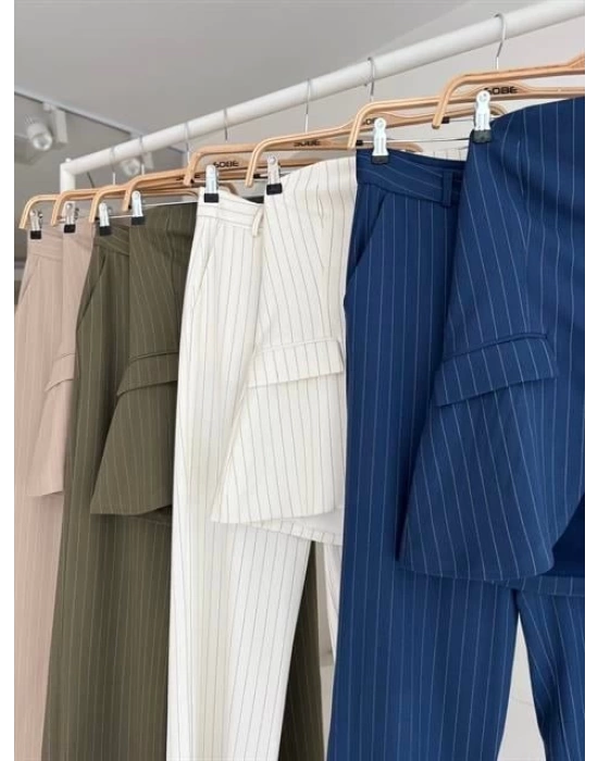 Straplez Büstiyerli Plazzo Pantolonlu Çizgili Takım 10151