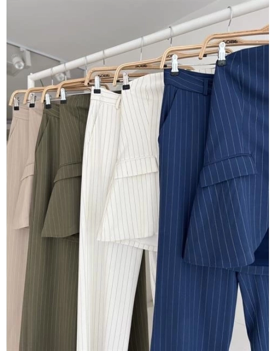 Straplez Büstiyerli Plazzo Pantolonlu Çizgili Takım 10151