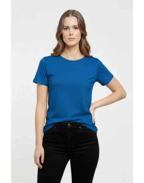 T-Shirt Bisiklet Yaka Slim Fit Likralı Tişört Günlük Basic Body - İndigo