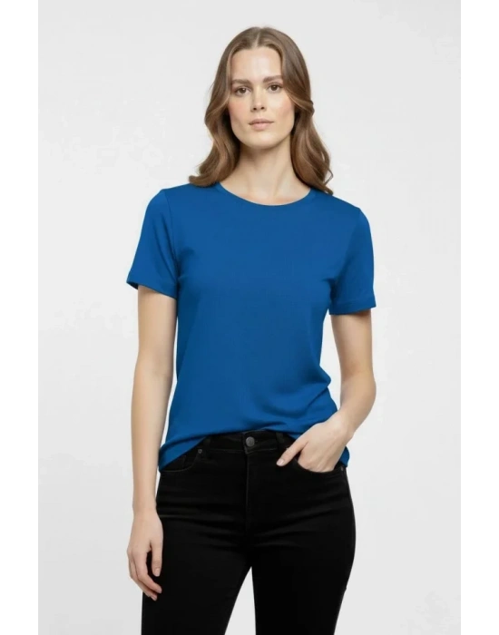 T-Shirt Bisiklet Yaka Slim Fit Likralı Tişört Günlük Basic Body - İndigo