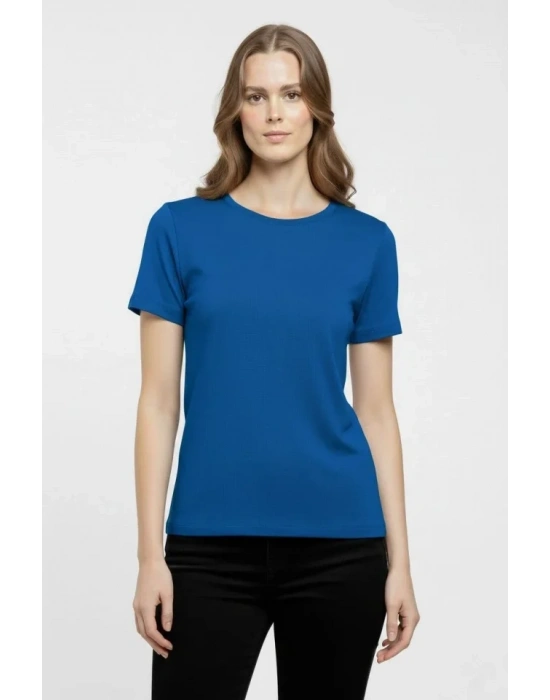 T-Shirt Bisiklet Yaka Slim Fit Likralı Tişört Günlük Basic Body - İndigo