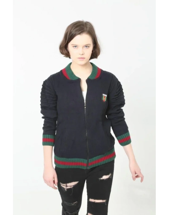 Tam Fermuarlı Triko Hırka - Lacivert