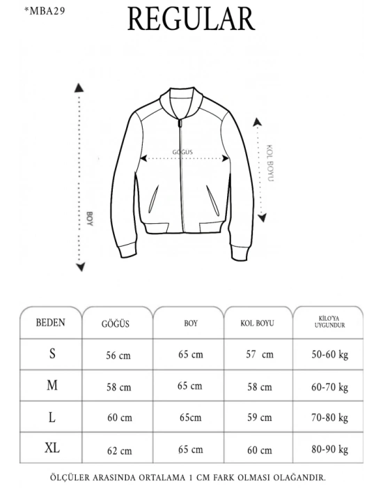 Tam Fermuarlı Uzun Kol Baskılı Bomber Ceket - Siyah