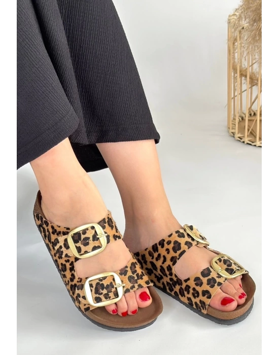Tanta Leopar Süet Tokalı Terlik