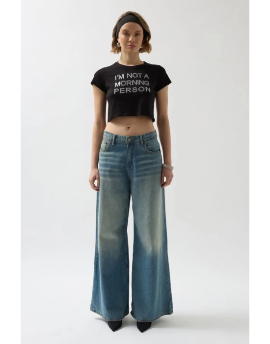 Taş Detay Crop T-Shirt