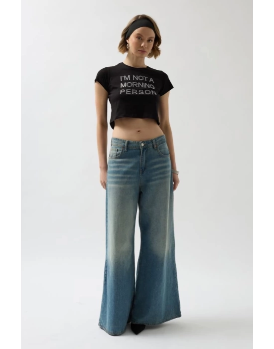 Taş Detay Crop T-Shirt