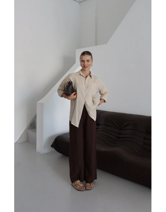 Tek cepli müslin gömlek bej pt
