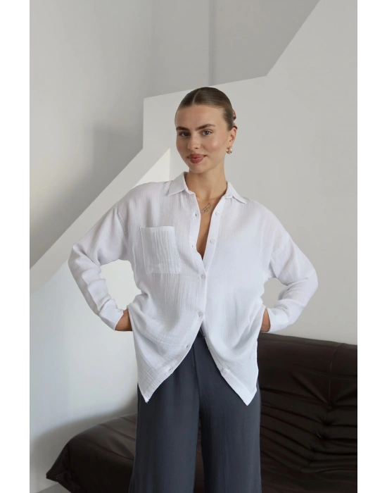 Tek cepli müslin gömlek beyaz pt