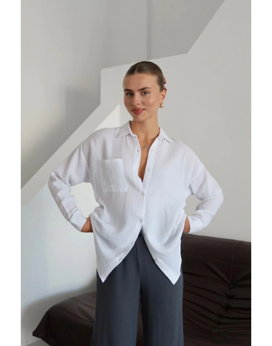 Tek cepli müslin gömlek beyaz pt