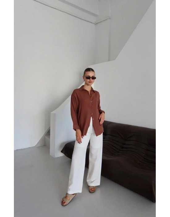 Tek cepli müslin gömlek kahve pt