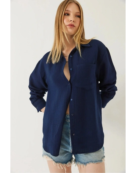 Tek cepli müslin gömlek lacivert pt