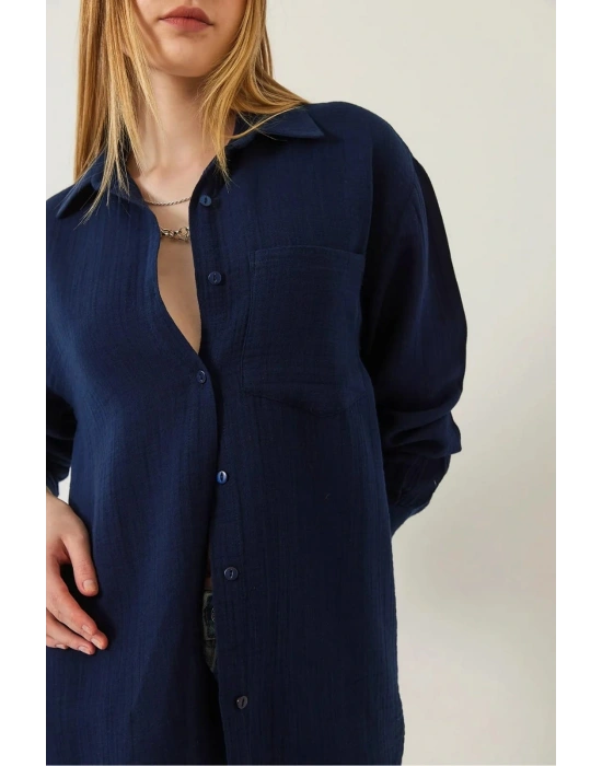 Tek cepli müslin gömlek lacivert pt