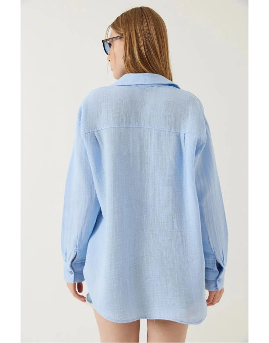 Tek cepli müslin gömlek mavi pt