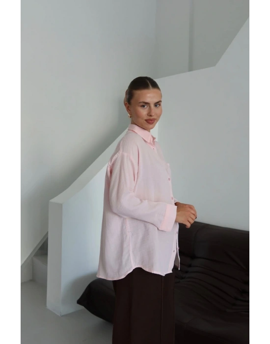 Tek cepli müslin gömlek pembe pt