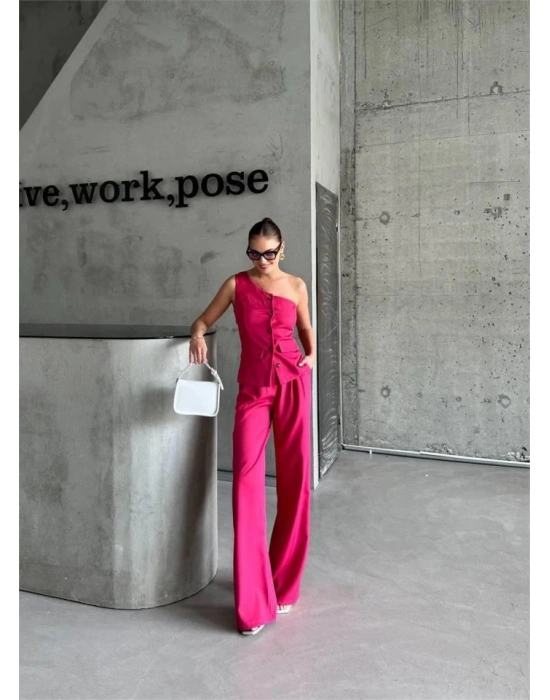 TEK KOL YELEK - PANTOLON TAKIM ATLAS - Fuşya