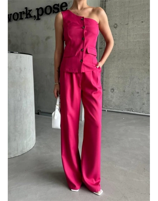 TEK KOL YELEK - PANTOLON TAKIM ATLAS - Fuşya