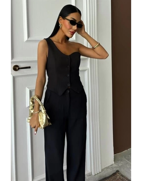 Tek Omuz Büstiyer Plazzo Pantolon Viscon Takım 10159