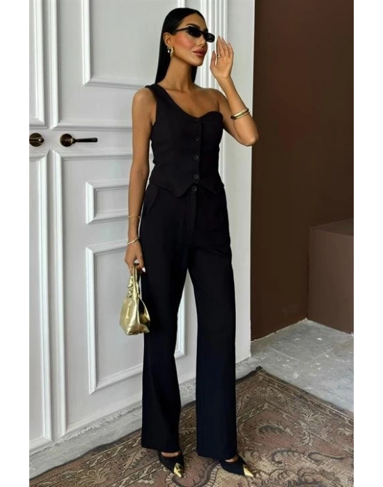 Tek Omuz Büstiyer Plazzo Pantolon Viscon Takım 10159