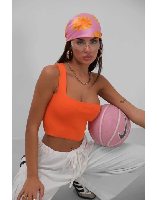 Tek Omuz Crop Bluz