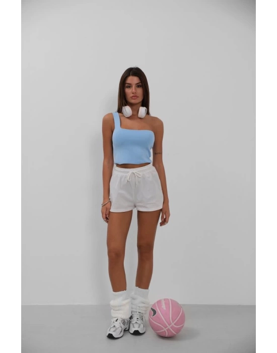 Tek Omuz Crop Bluz