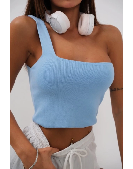 Tek Omuz Crop Bluz