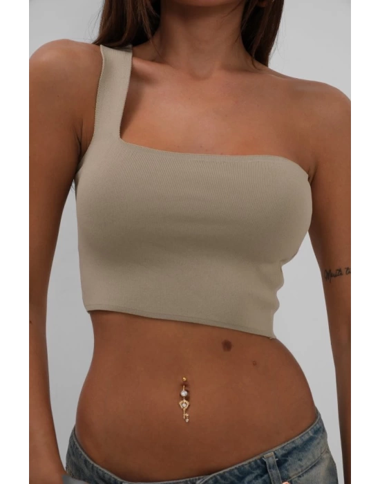 Tek Omuz Crop Bluz