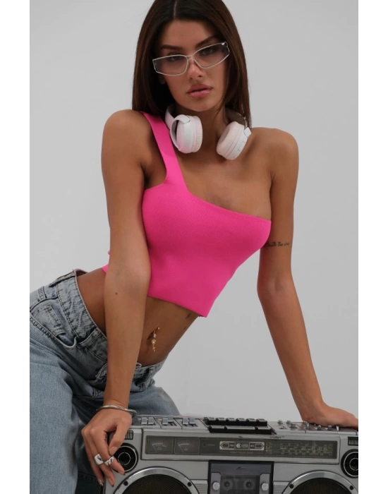 Tek Omuz Crop Bluz