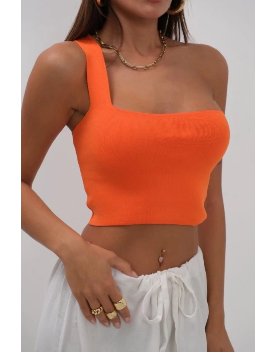 Tek Omuz Crop Bluz