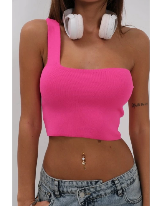 Tek Omuz Crop Bluz