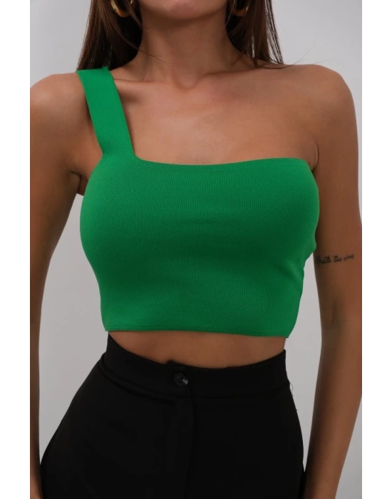 Tek Omuz Crop Bluz
