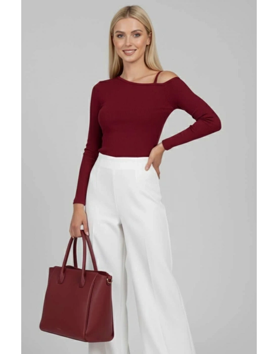 Tek Omuz İpli Bluz Bordo t4328