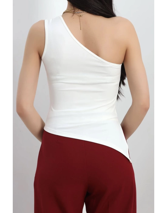 Tek Omuz Yırtmaç Detaylı Bluz Beyaz - 30232.1892.