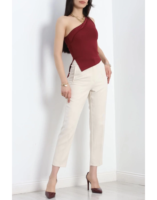 Tek Omuz Yırtmaç Detaylı Bluz Bordo - 30232.1892.
