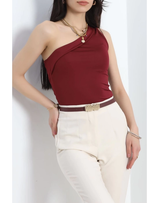 Tek Omuz Yırtmaç Detaylı Bluz Bordo - 30232.1892.